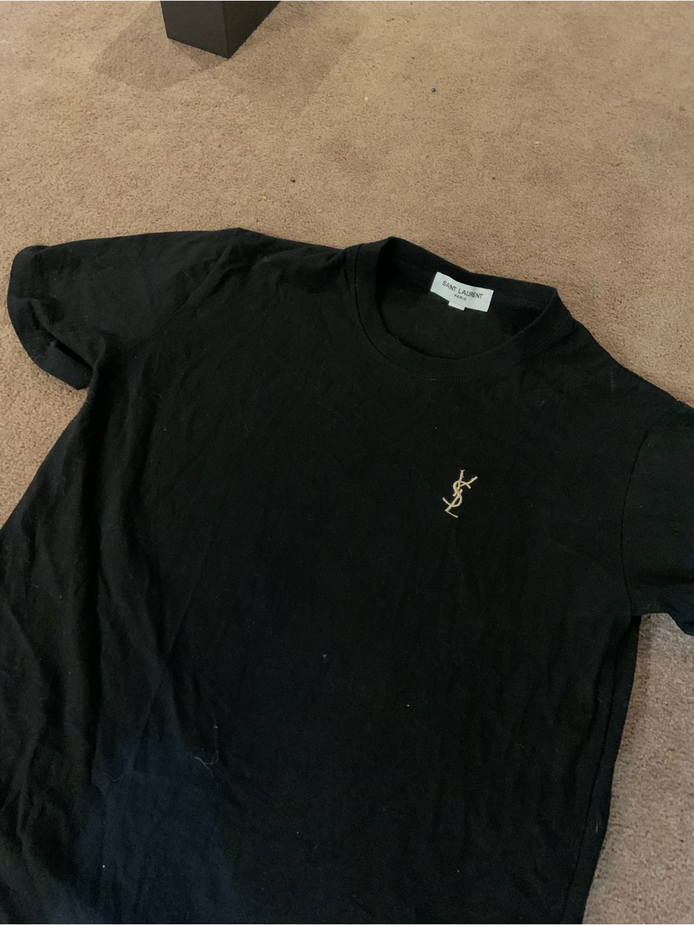 Saint Laurent Black Gold Embroidered Cassandre Logo T-Shirt